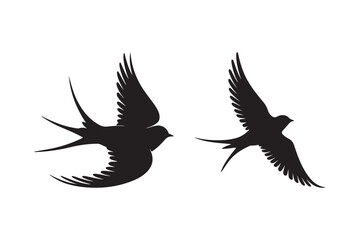 Obraz premium Two Swallow Bird Flying Silhouette Vector
