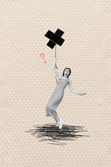 Poster image art sketch vertical collage of minded girl guy stand bubble scribble drawing mess...