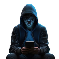 Person in hoodie looking at phone screen