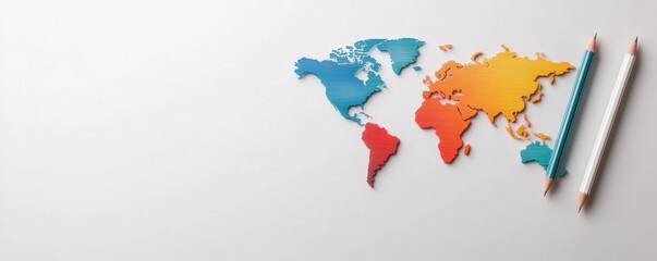 Obraz premium Colorful World Map with Pencils, global ,education