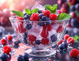 berries and ice in a bowl
