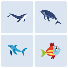 Dynamic Underwater Illustration Collection Magnificent Whales, Sharks, and Colorful Fishes