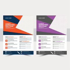 Obraz premium Set of 2 creative and colorful A4 flyer templates, modern business and corporate designs, abstract IT company layouts, professional brochures, banners, leaflets,