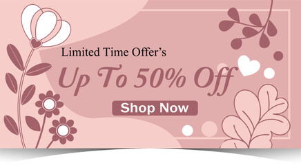  Limited Time Offer Up to 50% Off Floral & Balloon Theme Sale Banner