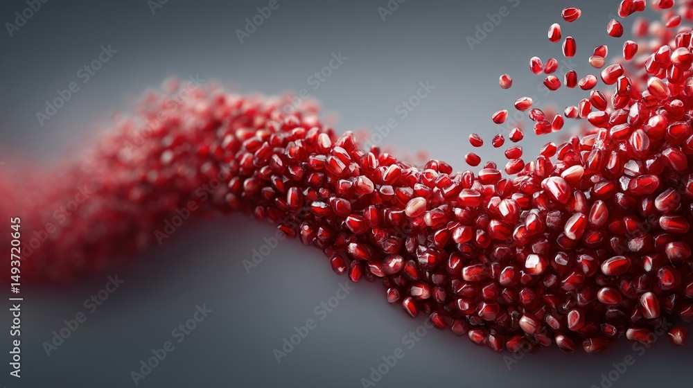 Poster a close-up of a pile of red pomegranates against a gray backdrop with a softly blurred background