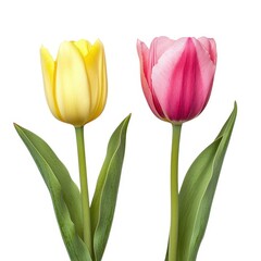 Fototapeta premium Two colorful tulips on white background