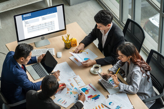 Invoice on computer screen from accounting application. Computer program for financial and budget of corporate business. Snugly.