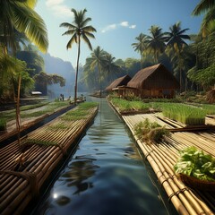 Traditionelle schwimmende Gem&uuml;sebeete in tropischer Lagune