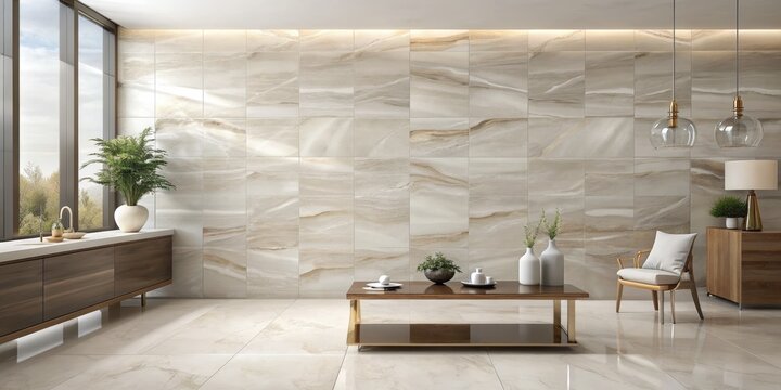 Modern Living Room with Marble Tiles and Gold Accents, interior design, marble tile, gold accents, modern living room