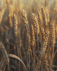 Dry wheat stalks with visible texture in hyperrealistic image