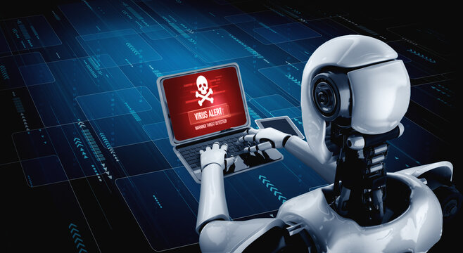 Virus warning alert on computer screen detected modish cyber threat , hacker, computer virus and malware