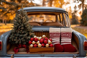 Festive car trunk adorned for holiday season