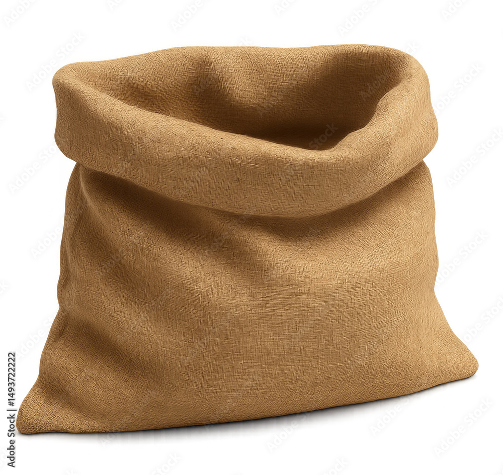 Poster burlap sack with rolled top on transparent background