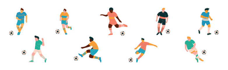 Fototapeta premium Man Football Player Play Sport Team Game Vector Set