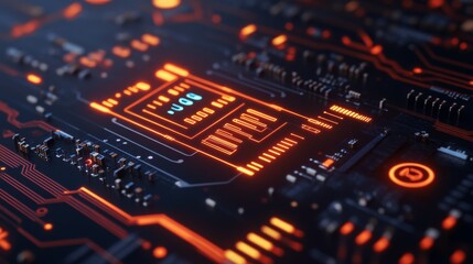 Obraz premium Glowing Circuit Board Futuristic Tech Abstract, Technology , Microchip