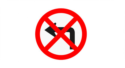 A no left turn sign with a red circle and cross over a black arrow pointing left on a white background