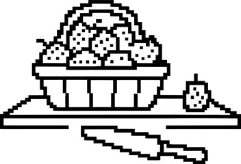 Obraz premium Pixel art basket of apples with knife on cutting board