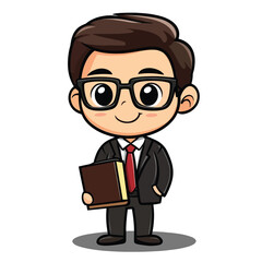 Cartoon Businessman Character Holding a Book