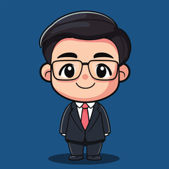 Cartoon Businessman in Formal Attire with AnimeStyle Eyes