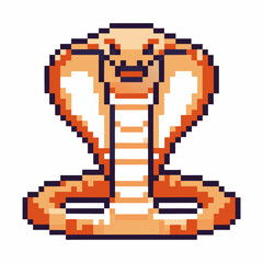 Obraz premium pixel art cobra snake with hood spread in retro video game vintage digital illustration character design