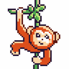 Obraz premium Pixel art monkey on vine retro video game with vibrant colors