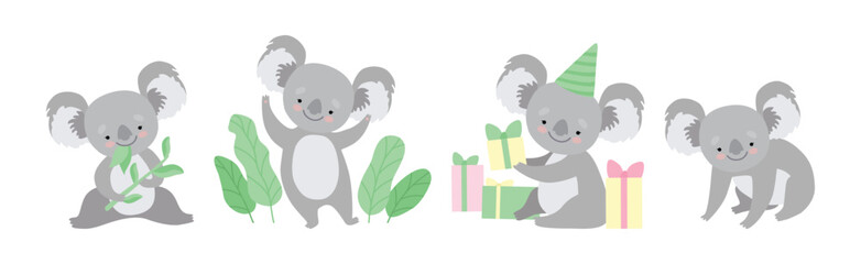 Adorable Koala Grey Animal in Various Actions Vector Set