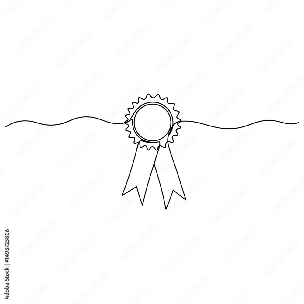 Poster continuous line drawing of a rosette with ribbons on a white background in minimalist style art desi