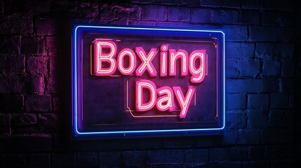 Neon sign announcing Boxing Day holiday.