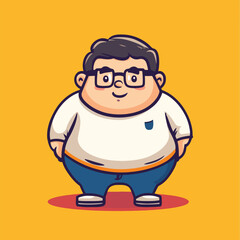 Cartoon Character of a Smiling Chubby Person in Glasses