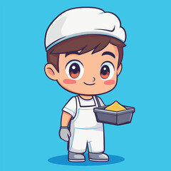 Cartoon Chef Boy Holding a Container of Yellow Ingredient
