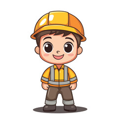 Cartoon Construction Worker with Hard Hat and Reflective Vest Smiling