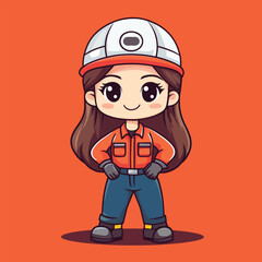 Cartoon construction worker with hardhat orange shirt blue pants and gray gloves