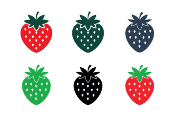 set of strawberries Silhouette icon set on white background