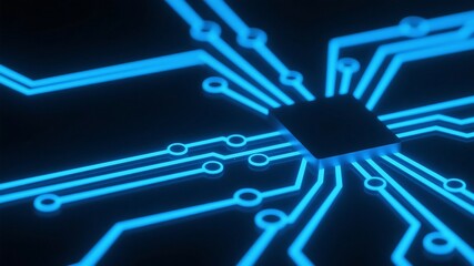 Futuristic blue circuit board illustrating technology innovation and data processing power