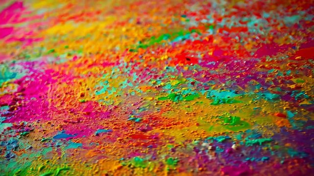 Abstract expressionism canvas close-up with vibrant splashes of neon colors and blurred effect