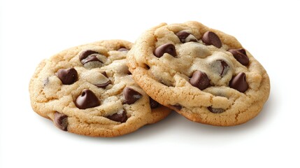 Naklejka premium Delicious soft and chewy chocolate chip cookies with chocolate chips are presented on a clean white background.