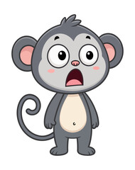 Adorable shocked monkey character with expressive face and gray fur, ideal for kid-friendly animal clipart