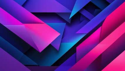 Obraz premium Blue violet purple fuchsia magenta pink abstract background. Geometric shape pattern. Color gradient. Line triangle corner mosaic. Bright neon vibrant light glow. Grain noise mesh. Design. Template.