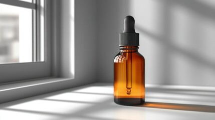 Fototapeta premium Amber dropper bottle near window