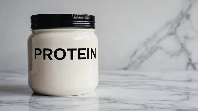 Bottle with protein supplements.