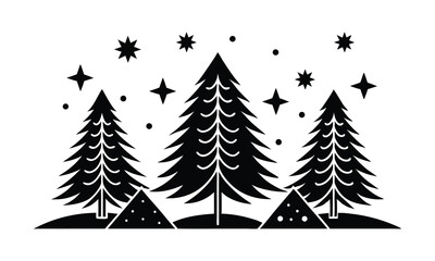 Obraz premium Stylized Pine Tree Illustrations, Unique Black & White Graphic Art Collection