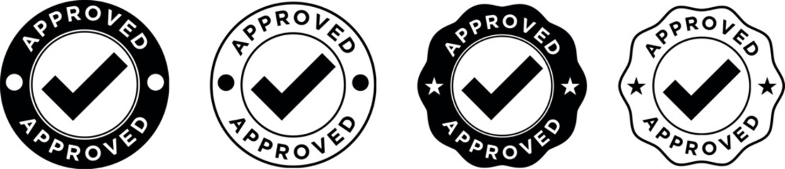 Approved Stamp Vector Set Icons – Vector Check Mark Badges in Black and White