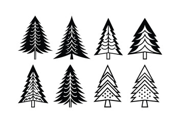 Stylized Pine Tree Illustrations, Unique Black & White Graphic Art Collection