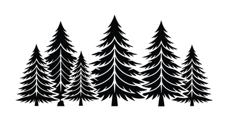 Obraz premium Stylized Pine Tree Illustrations, Unique Black & White Graphic Art Collection