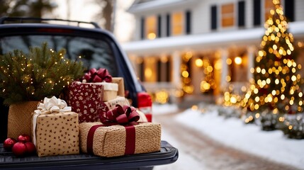 Holiday cheer Gifts in car trunk