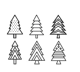 Obraz premium Stylized Pine Tree Illustrations, Unique Black & White Graphic Art Collection