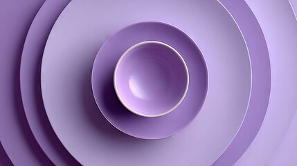 Obraz premium A bowl sits atop multiple plates stacked high, all in shades of purple