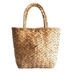 Bohemian Straw Tote Bag with Creative Woven Pattern Isolated on Transparent Background