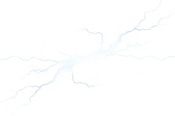 Powerful electric lightning bolt with bright blue energy striking across isolate on transparent background, PNG