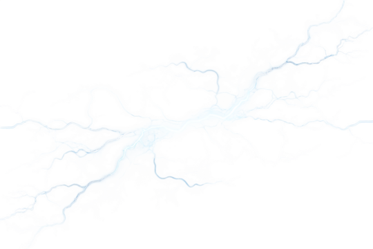 Powerful electric lightning bolt with bright blue energy striking across isolate on transparent background, PNG